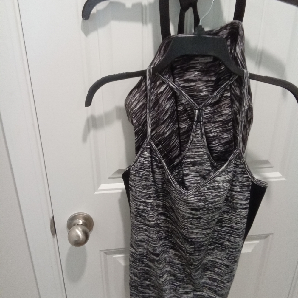 Danskin Now XL & Another Black & White Racerback Tank Top Builtin Bra
